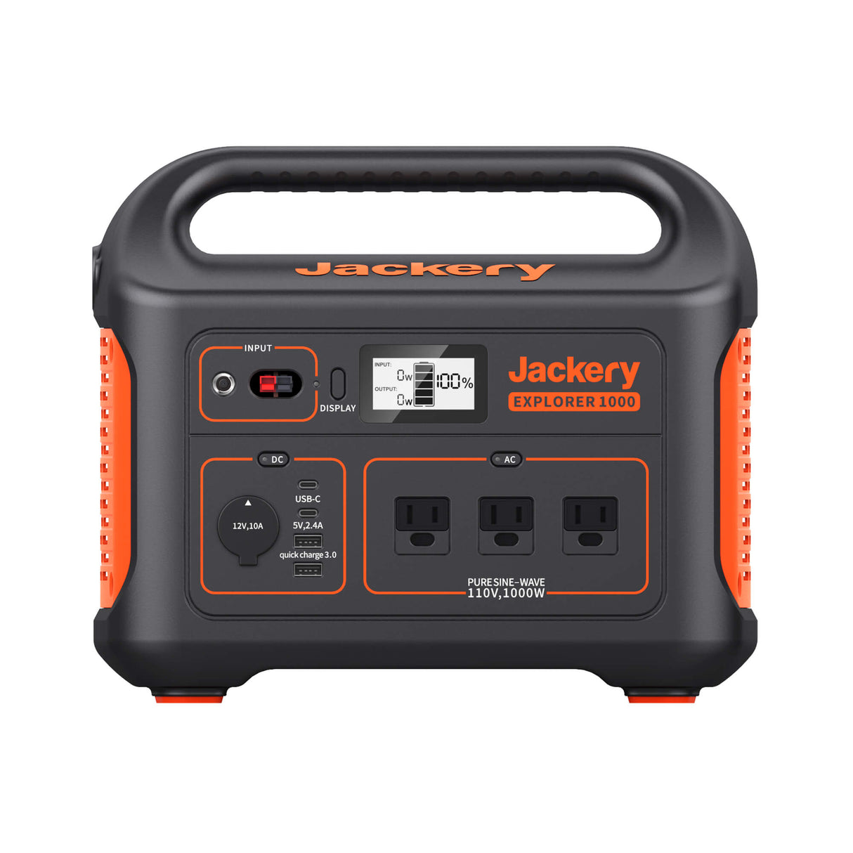 Refurbished Jackery Explorer 1000 portable power station with multiple outlets and digital display for outdoor and emergency use