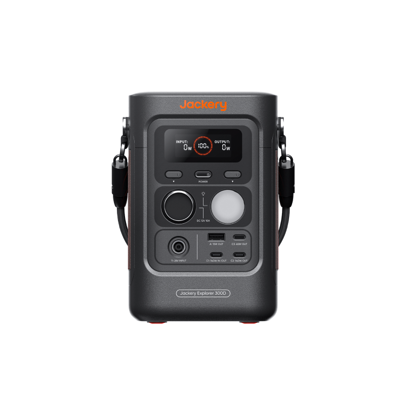 Jackery Explorer 300D portable power station with multiple outlets and compact design for outdoor and emergency use