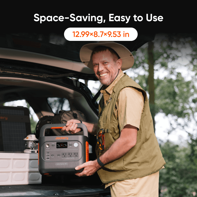 Jackery Solar Generator 1500 v2 with multiple power outlets and solar panel input, portable outdoor power station.
