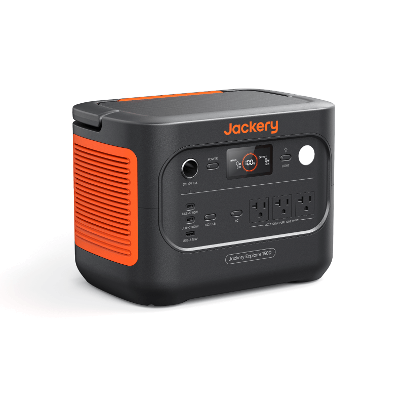 Jackery Solar Generator 1500 V2 with multiple outlets and solar panels for portable off-grid power backup.