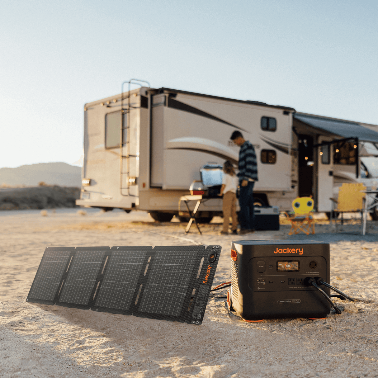 Jackery SolarSaga 40 Air portable solar panel outdoors, showing its compact design and foldable structure for solar energy collection.
