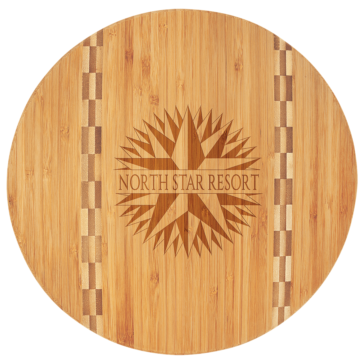 11 3/4" Round Bamboo Cutting Board with Butcher Block Inlay-AKD Ink