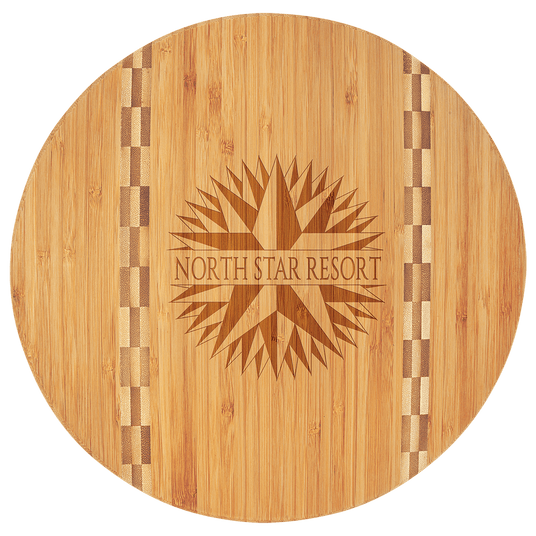 11 3/4" Round Bamboo Cutting Board with Butcher Block Inlay-AKD Ink