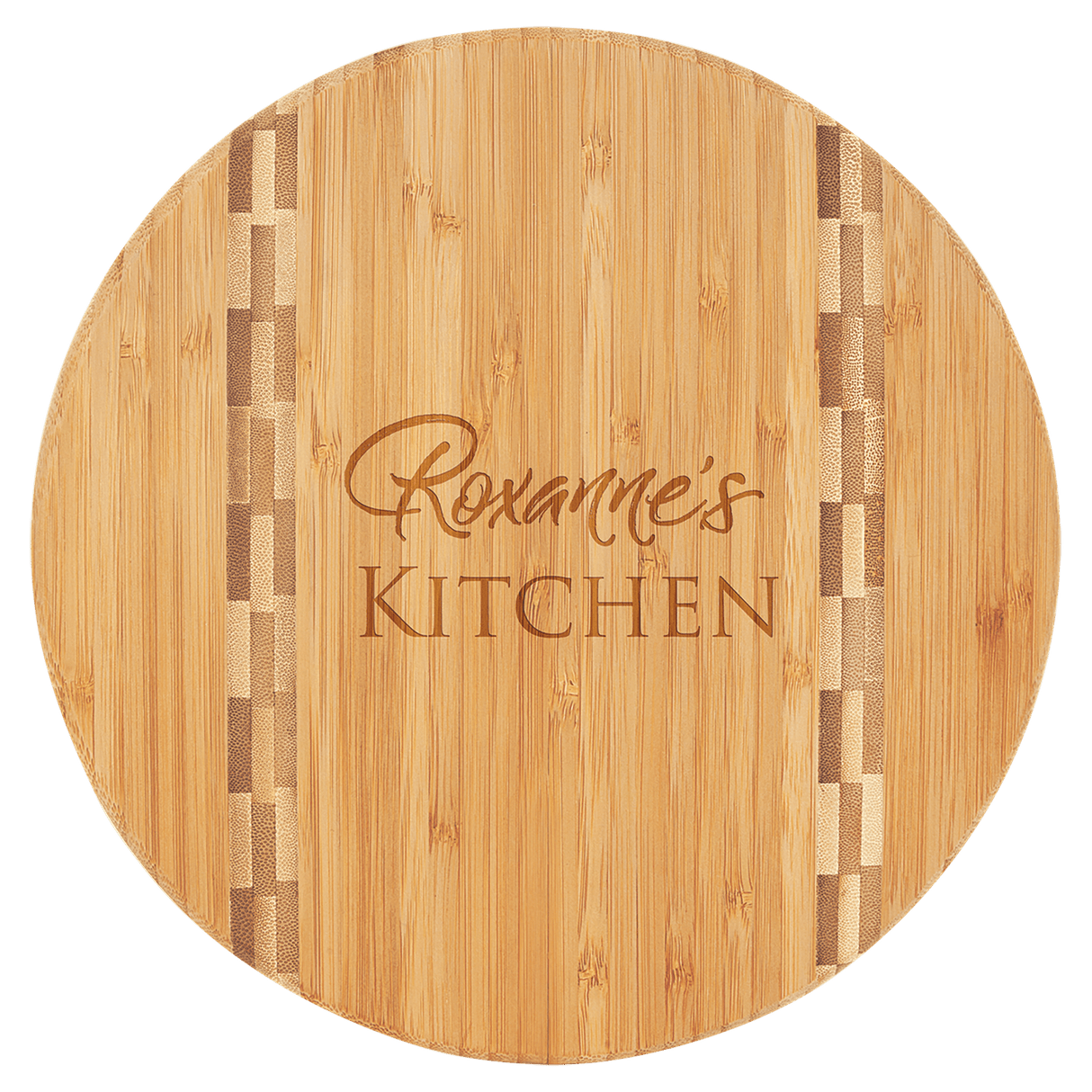 11 3/4" Round Bamboo Cutting Board with Butcher Block Inlay-AKD Ink