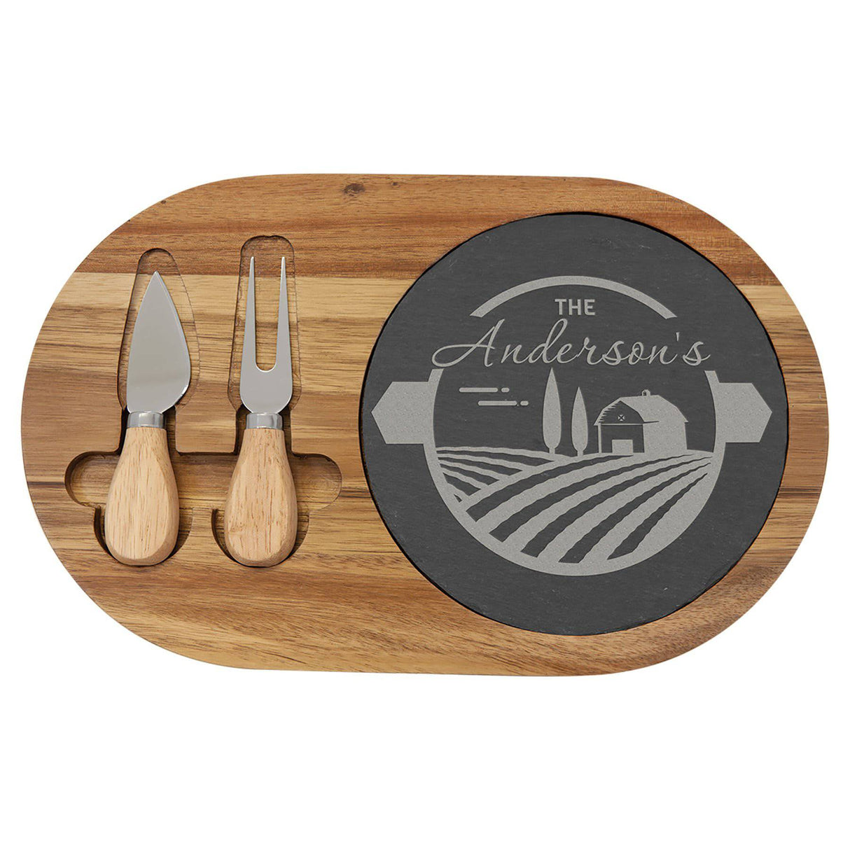 Acacia Wood with Slate Oval Cheese Set with Two Tools-AKD Ink