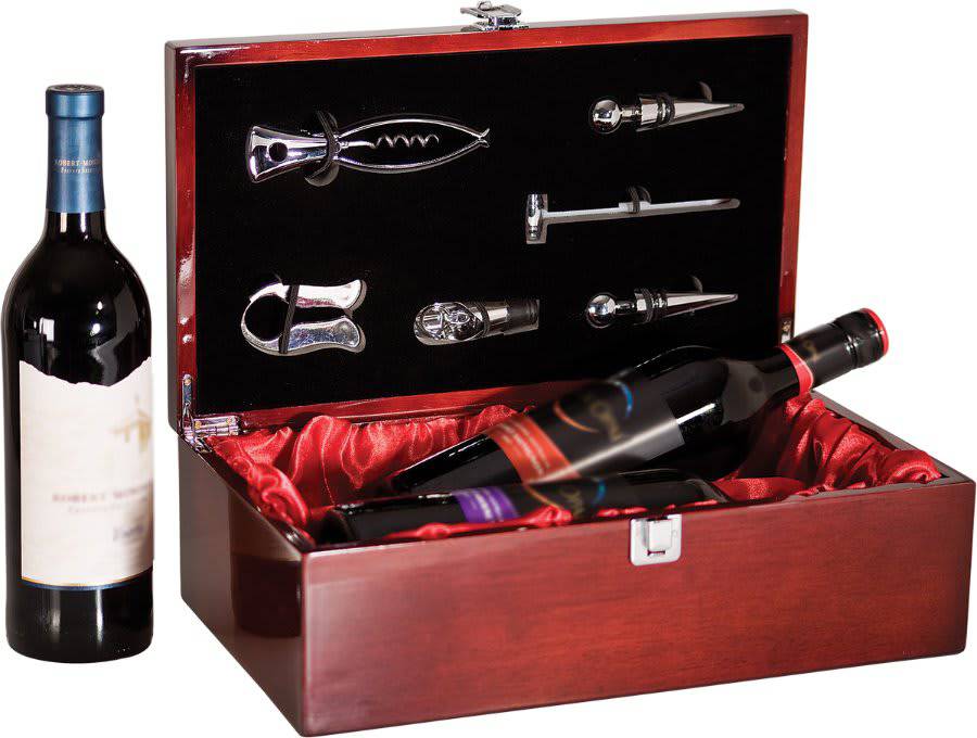 Rosewood Piano Finish Double Bottle Wine Box with Tools-AKD Ink