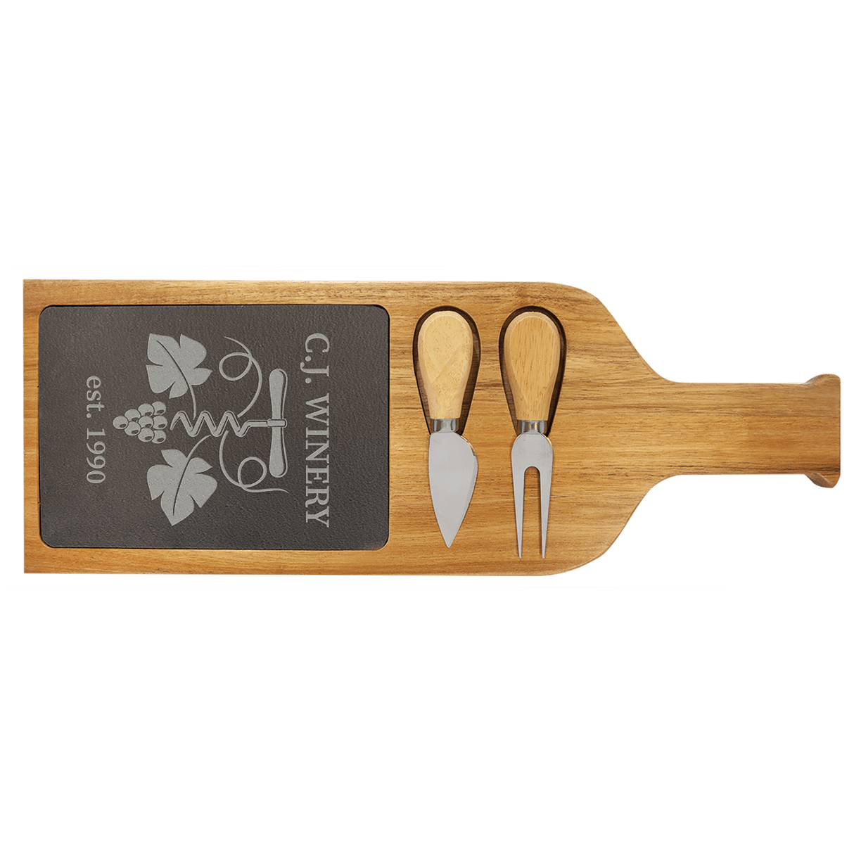 Acacia Wood with Slate Serving Board with 2 Tools-AKD Ink