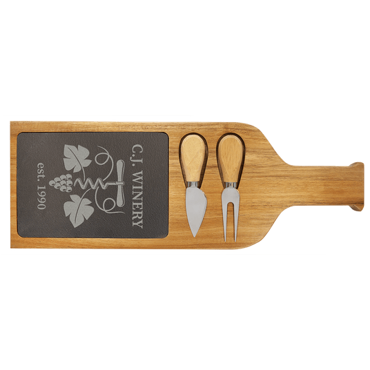 Acacia Wood with Slate Serving Board with 2 Tools-AKD Ink