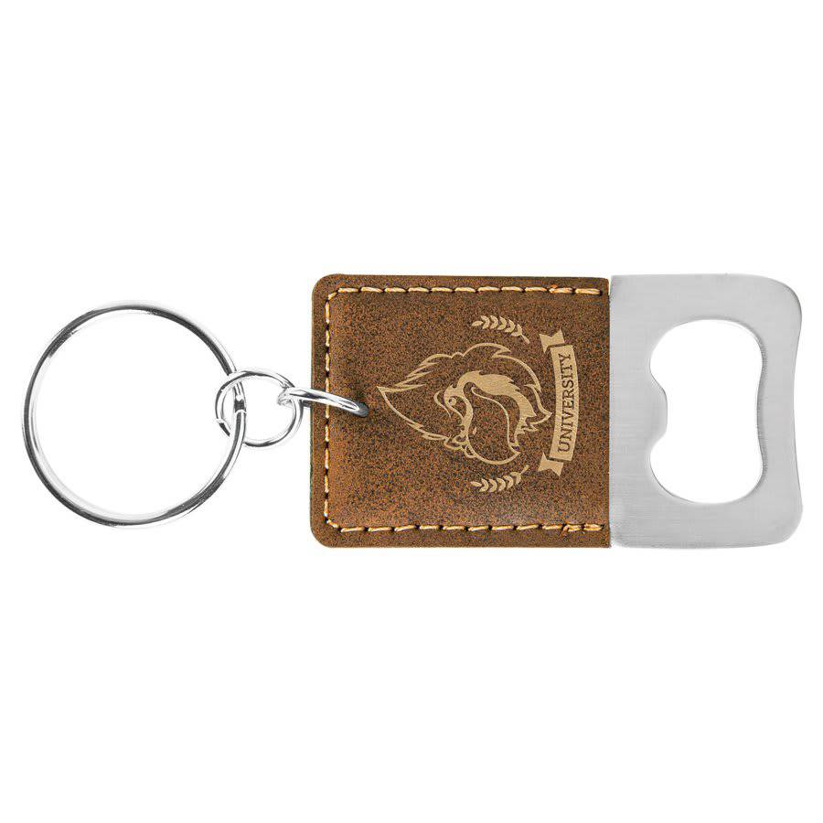 Rectangle Rawhide Bottle Opener Keychain-AKD Ink