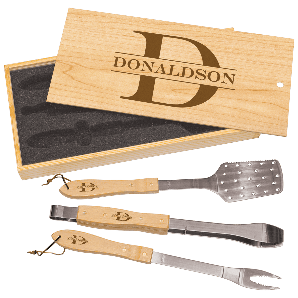 3-Piece BBQ Set in Wooden Pine Box-AKD Ink