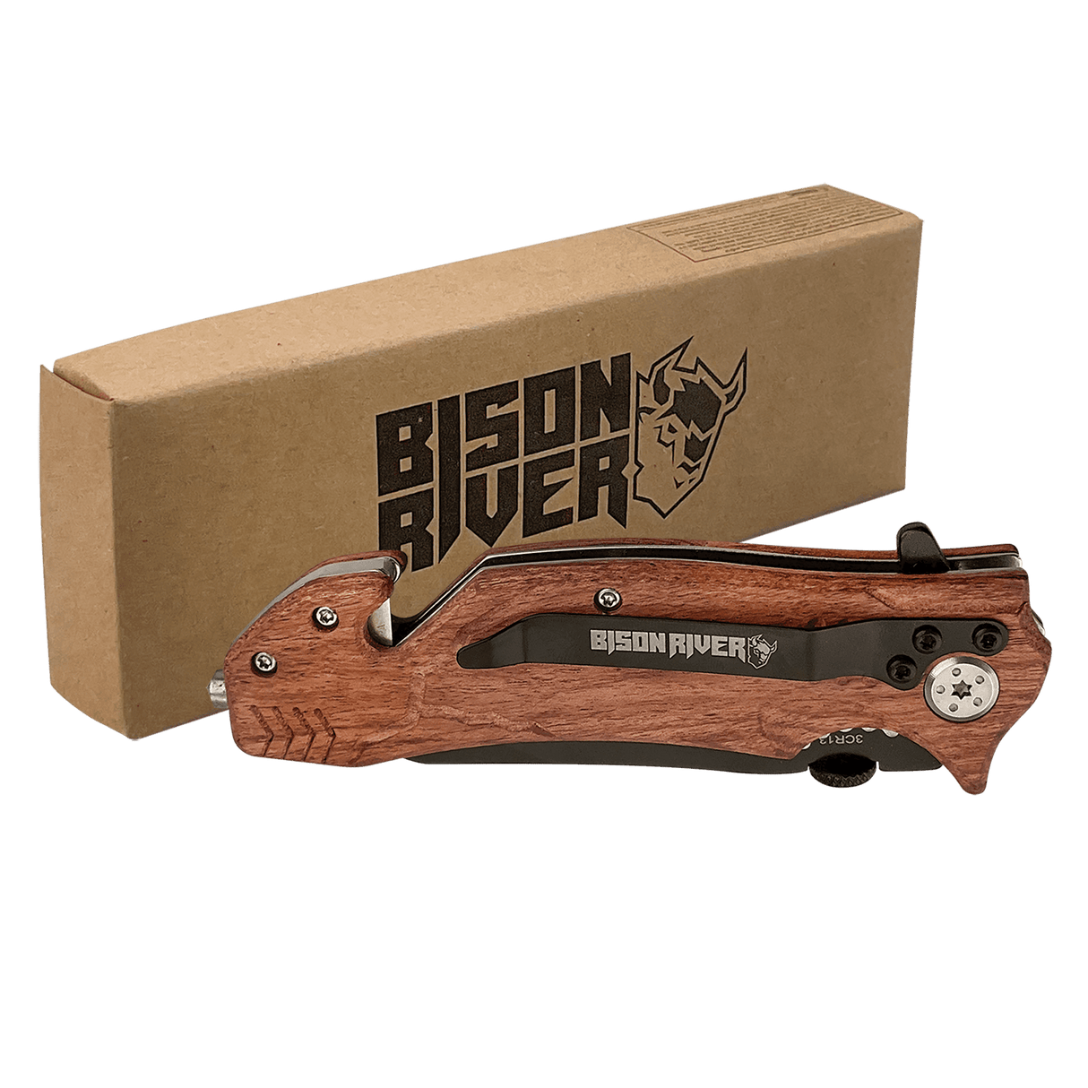 Bison River Wood Handle Rescue Knife-AKD Ink