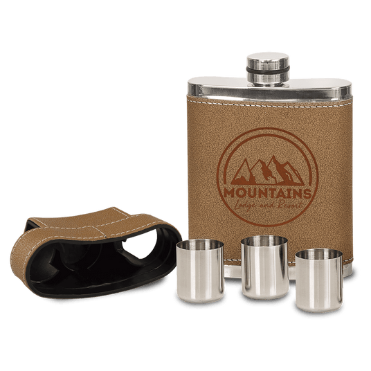 7 oz. Leather Flask with Lid & 3 Shot Glasses-AKD Ink