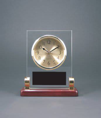 6 1/2" Rectangle Glass Desk Clock with Metal Posts & Rosewood Piano Finish-AKD Ink