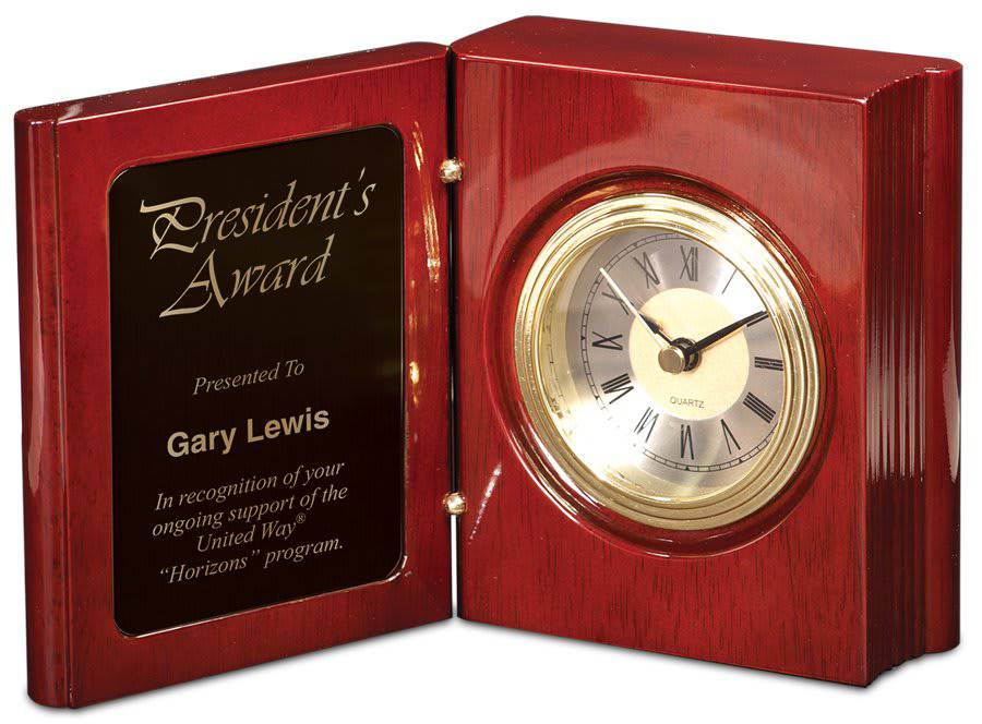 5 3/8" Rosewood Piano Finish Book Clock-AKD Ink