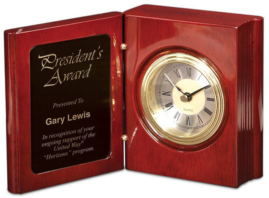 5 3/8" Rosewood Piano Finish Book Clock-AKD Ink