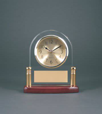 Arch Glass Desk Clock with Metal Posts & Rosewood Piano Finish-AKD Ink