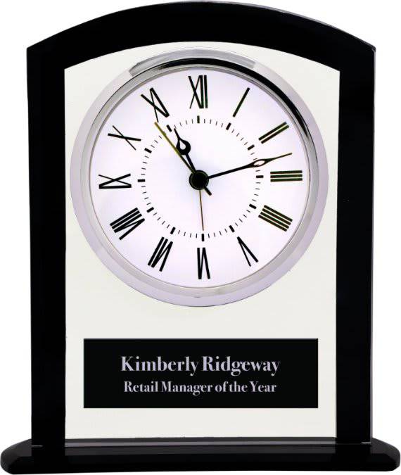 6 1/4" Black/Clear Glass Square Arch Clock-AKD Ink