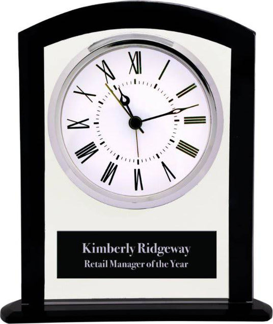 6 1/4" Black/Clear Glass Square Arch Clock-AKD Ink