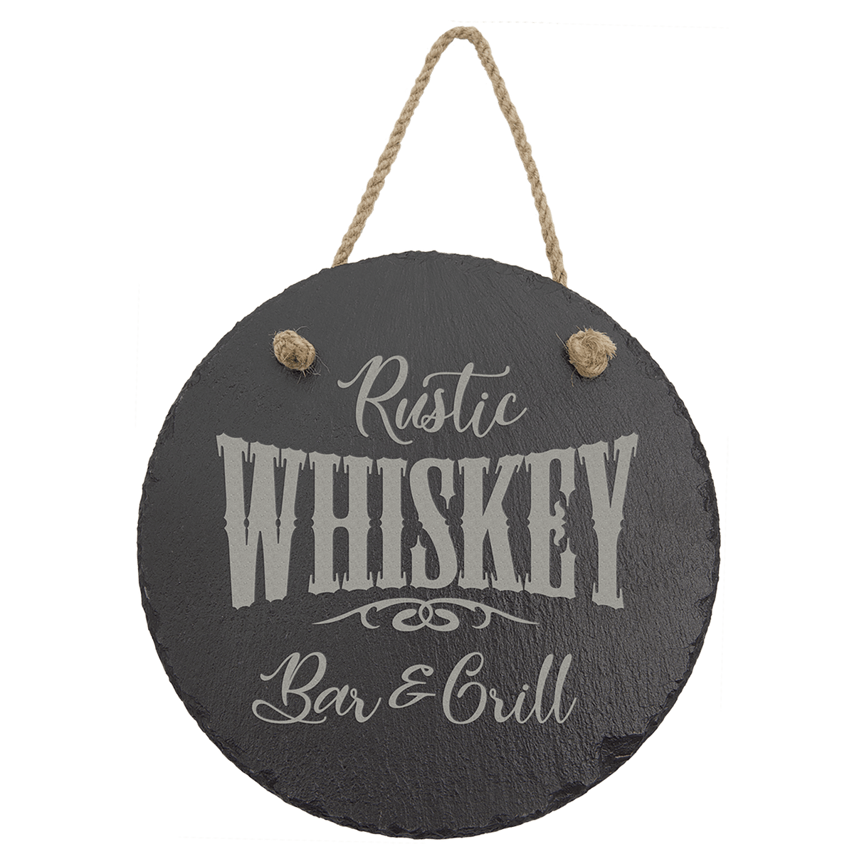 7 3/4" Round Slate Decor with Hanger String-AKD Ink