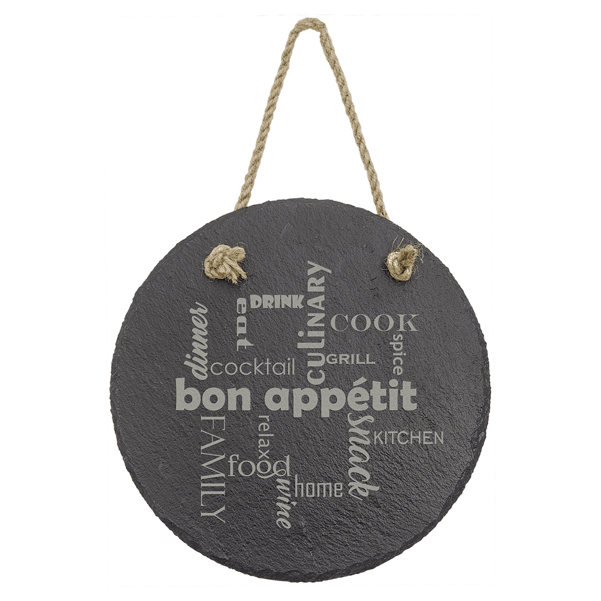 7 3/4" Round Slate Decor with Hanger String-AKD Ink