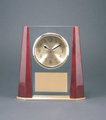 Rosewood Finish Glass Clock with Beveled Columns-AKD Ink