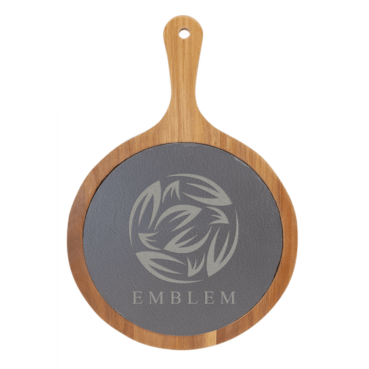 Round Acacia Wood/Slate Serving Board with Handle-AKD Ink