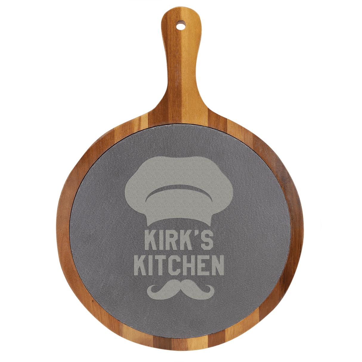 Round Acacia Wood/Slate Serving Board with Handle-AKD Ink