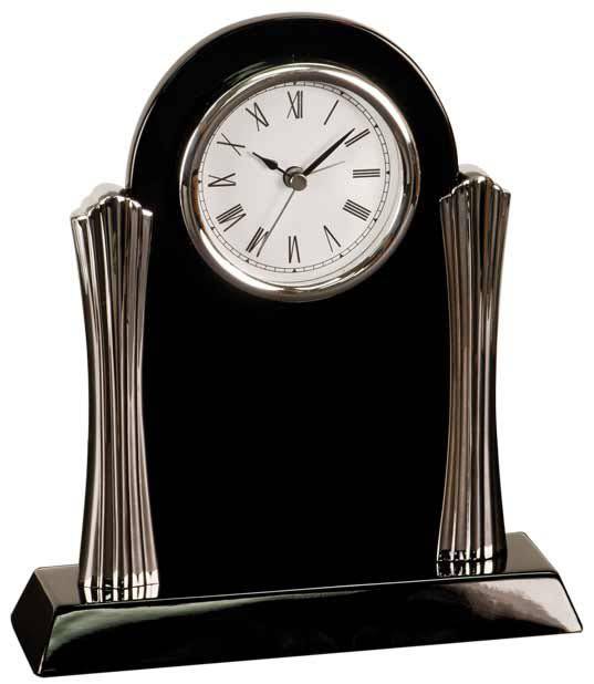 Black Piano Finish Clock with Silver Columns-AKD Ink