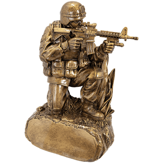 9 1/4" Antique Gold Military Resin Kneeling with Grass-AKD Ink