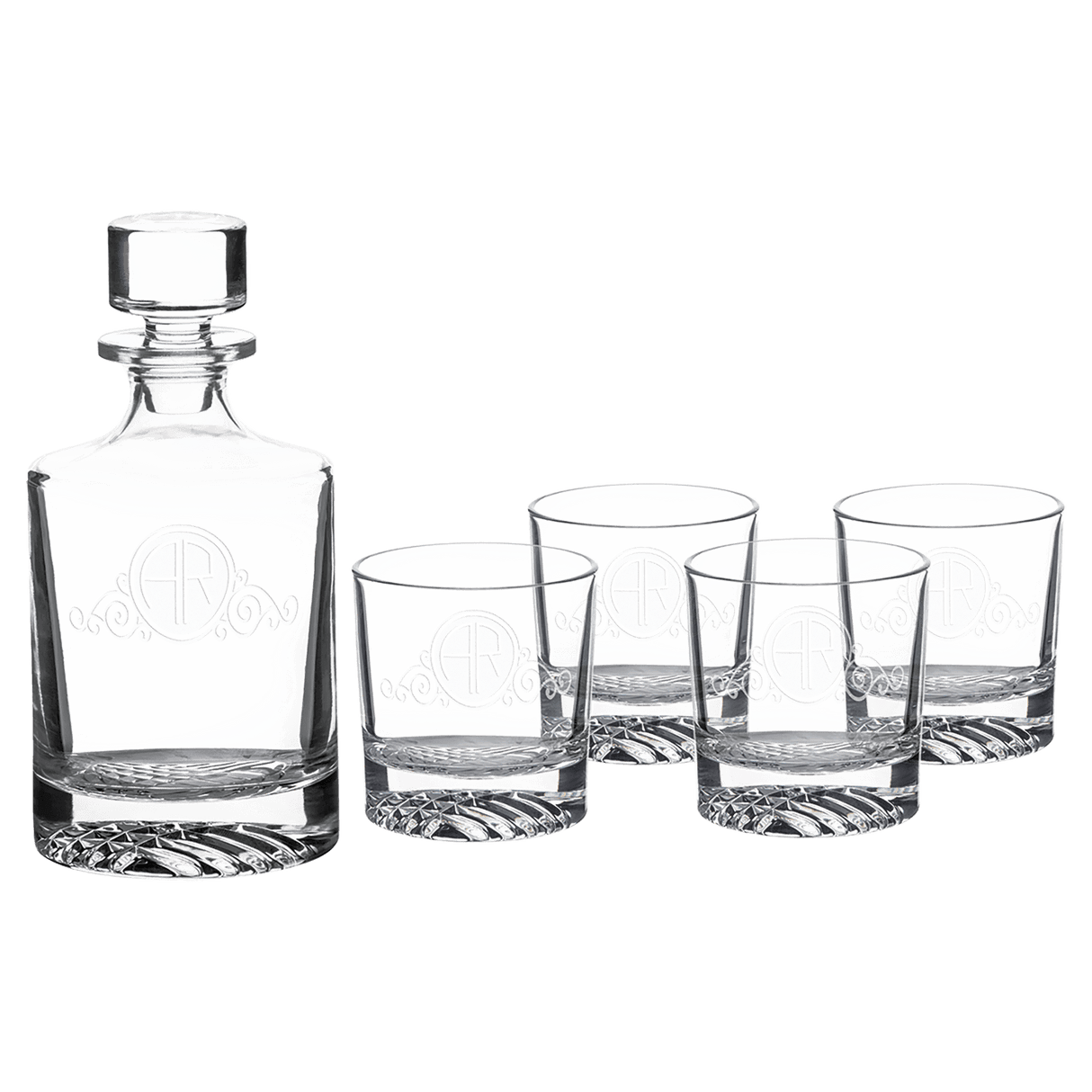 Round Glass Decanter Set with Four Glasses and Gift Box-AKD Ink