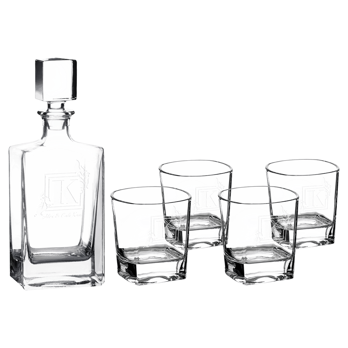 Rectangle Glass Decanter Set with Four Glasses and Gift Box-AKD Ink