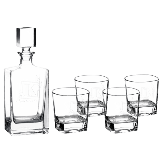 Rectangle Glass Decanter Set with Four Glasses and Gift Box-AKD Ink