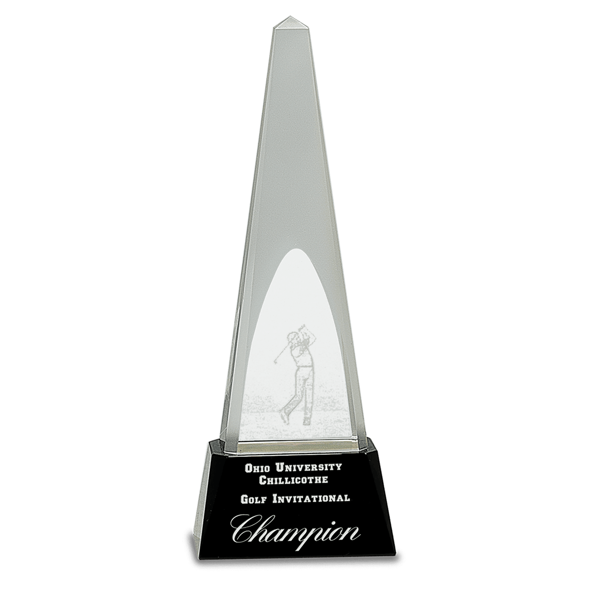 Crystal Obelisk with 3D Golfer Award-10 1/4"-AKD Ink