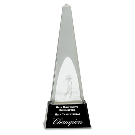 Crystal Obelisk with 3D Golfer Award-10 1/4"-AKD Ink