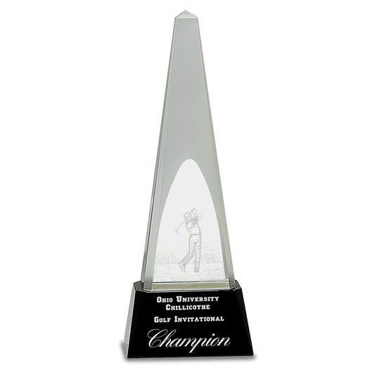 Crystal Obelisk with 3D Golfer Award-10 1/4"-AKD Ink