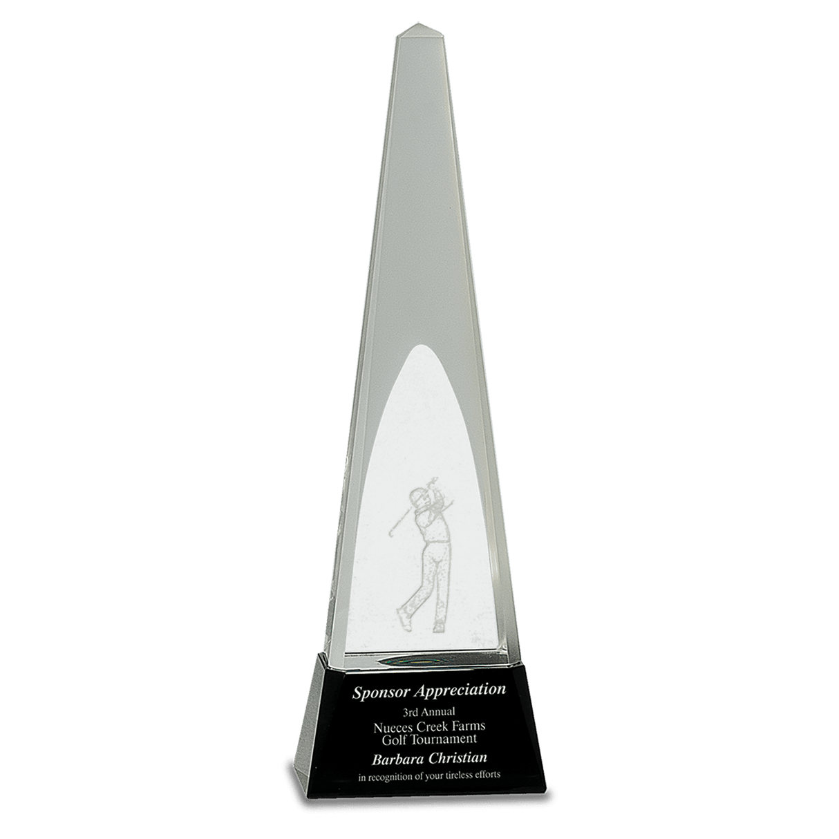 Crystal Obelisk with 3D Golfer Award-10 1/4"-AKD Ink