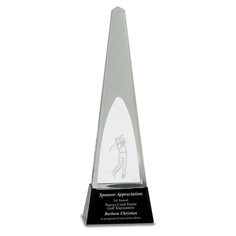 Crystal Obelisk with 3D Golfer Award-10 1/4"-AKD Ink
