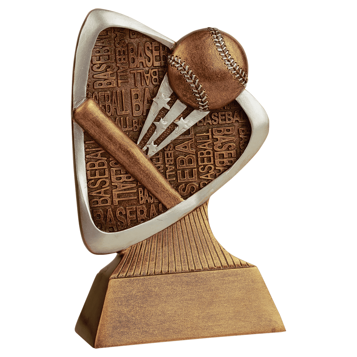 Premier Sport Awards Baseball Triad Award displaying a sleek bronze finish and engraved baseball design on a black base.