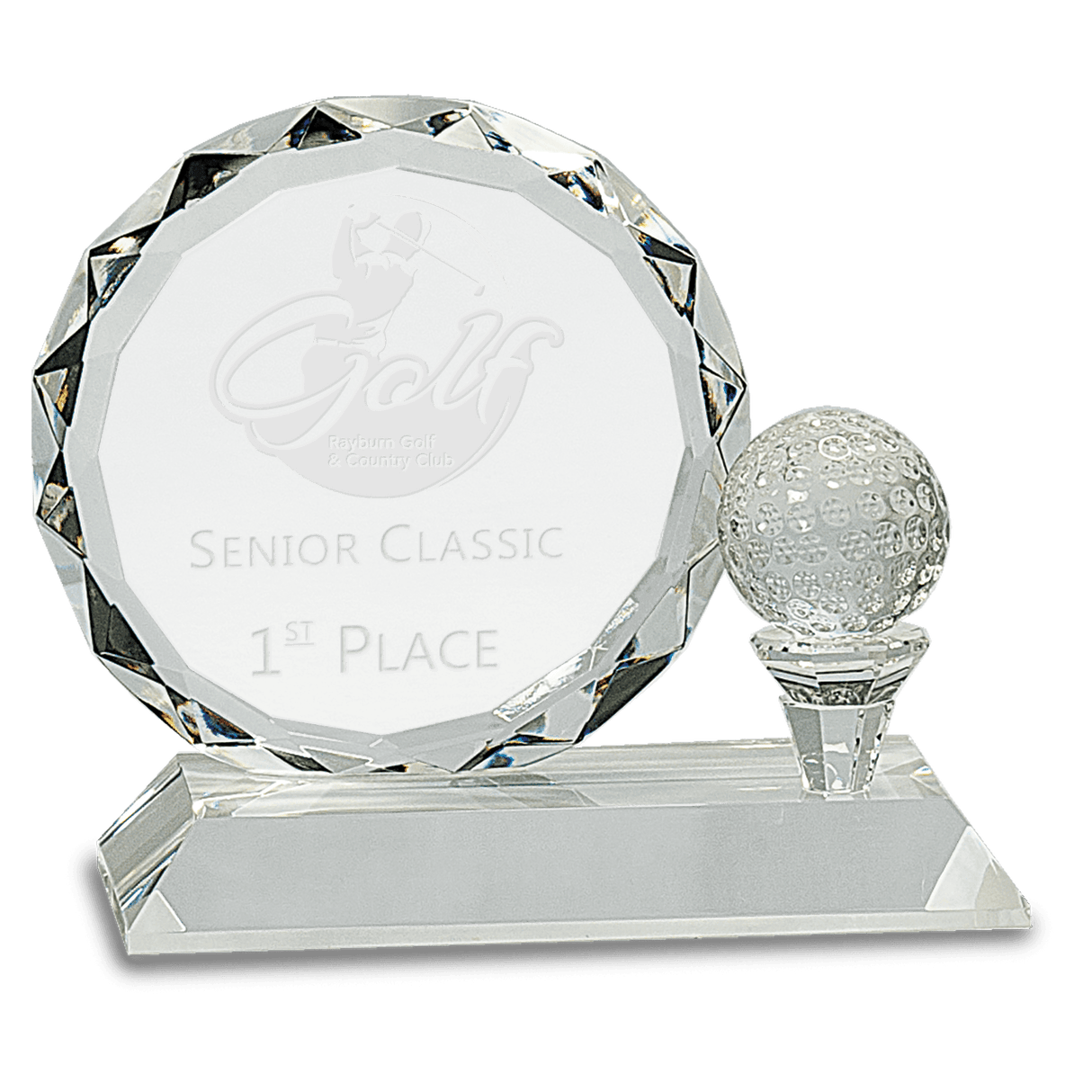 Crystal Golf Award on a Clear Pedestal Base-AKD Ink