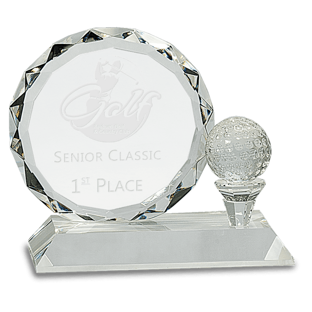 Crystal Golf Award on a Clear Pedestal Base-AKD Ink