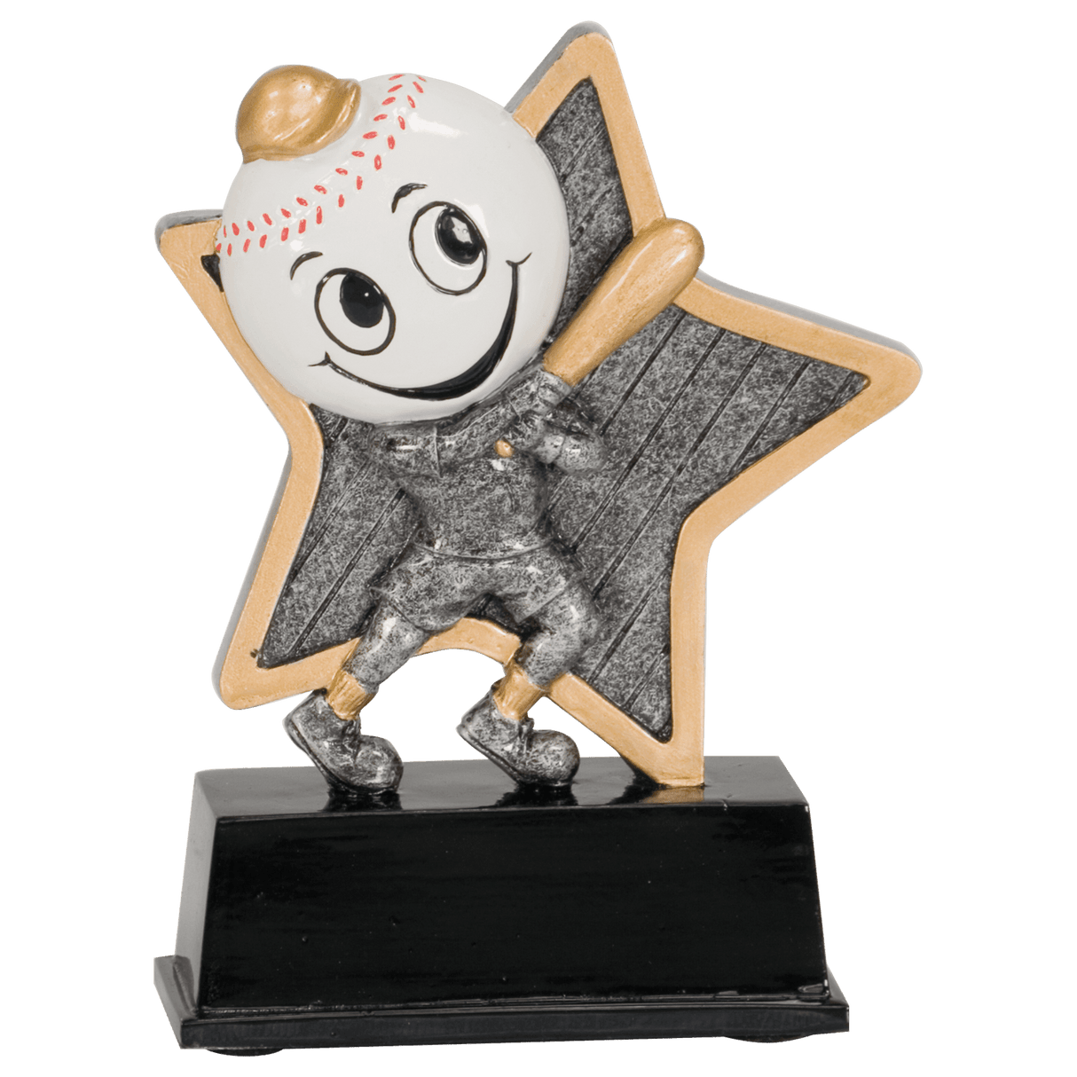 Resin baseball Little Pals award figurine by Premier Sport Awards, featuring a detailed baseball design and small child figure.