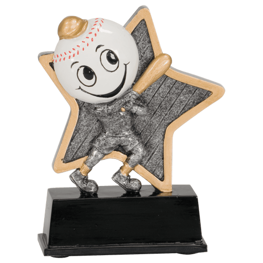 Resin baseball Little Pals award figurine by Premier Sport Awards, featuring a detailed baseball design and small child figure.