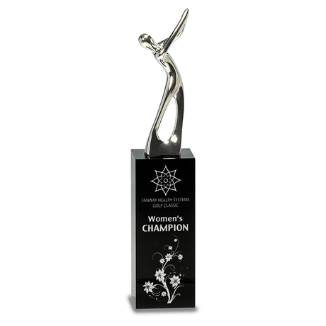 Black Crystal with Silver Metal Golfer-8 1/2"-AKD Ink
