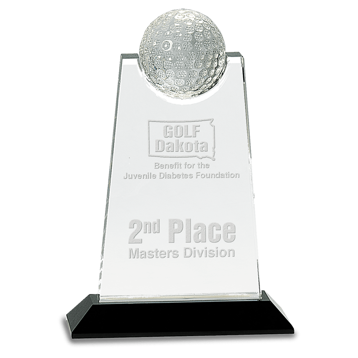 Crystal Golf Ball Inset Award on a Black Base-AKD Ink