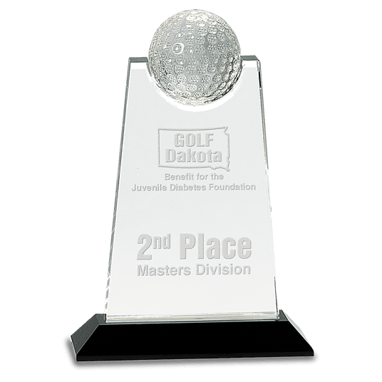 Crystal Golf Ball Inset Award On A Black Base