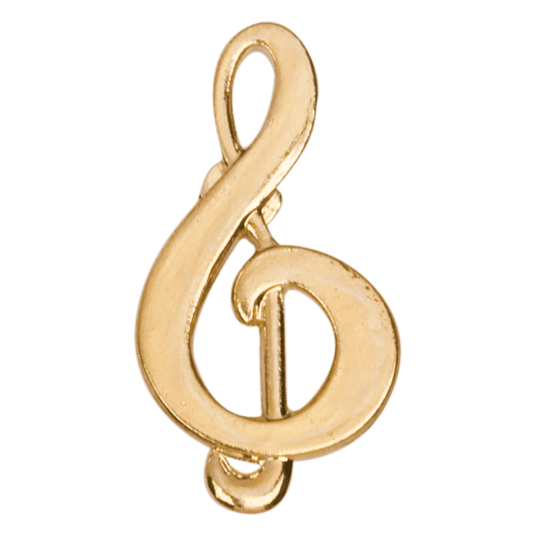 Music treble clef chenille pin from Premier Sport Awards featuring a soft, textured fabric design suitable for musical enthusiasts.