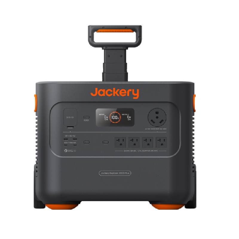 Jackery Solar Generator 2000 Plus with multiple outlets and solar panels for portable renewable energy backup.