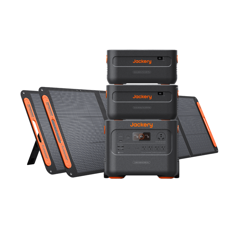 Jackery Solar Generator 2000 Plus with multiple power outlets and solar panels for portable renewable energy storage.