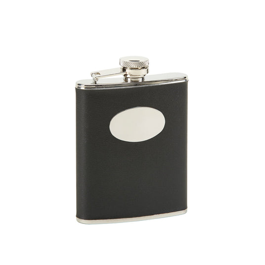 Black Leatherette Flask with Engraving Plate