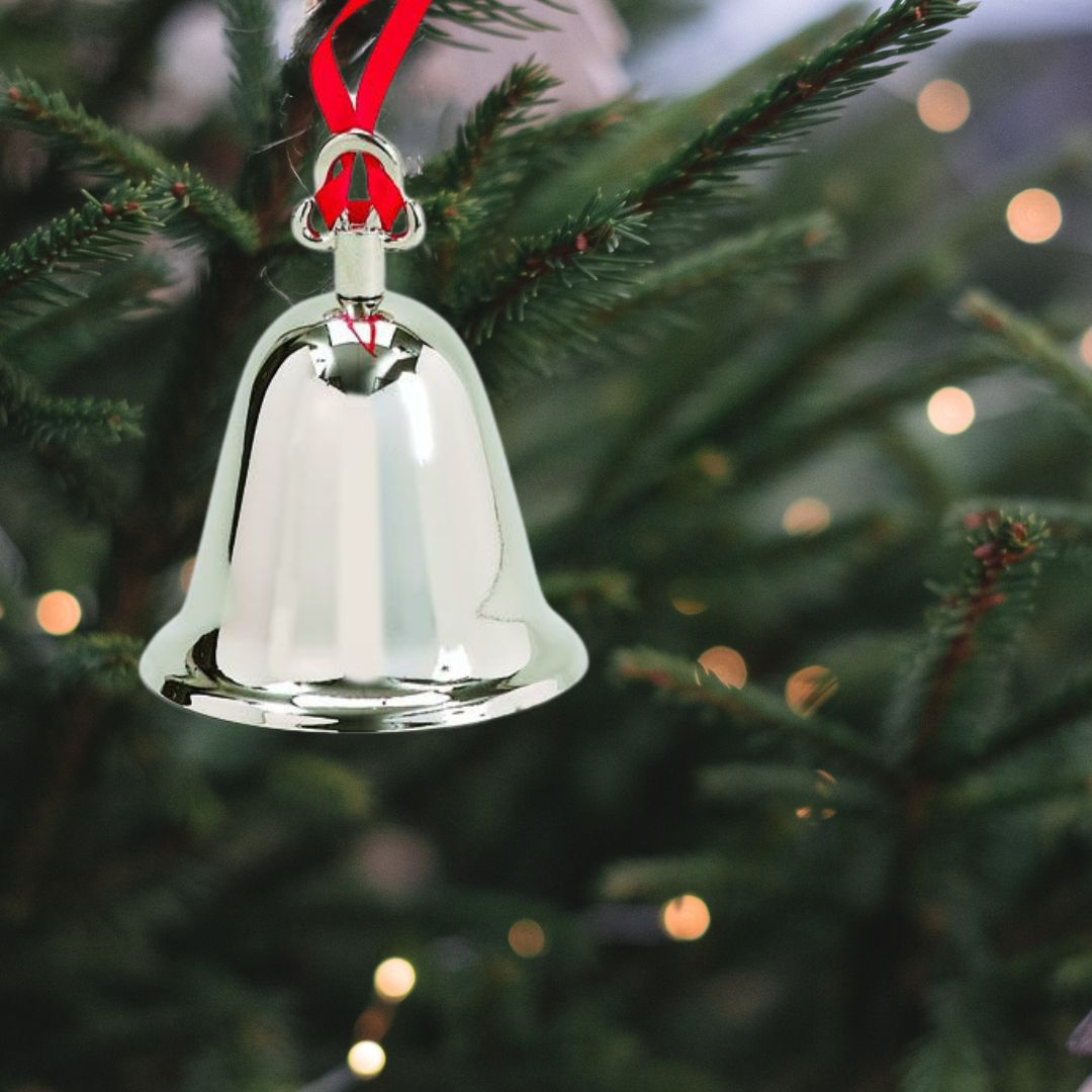 Bell With Red Ribbon Ornament